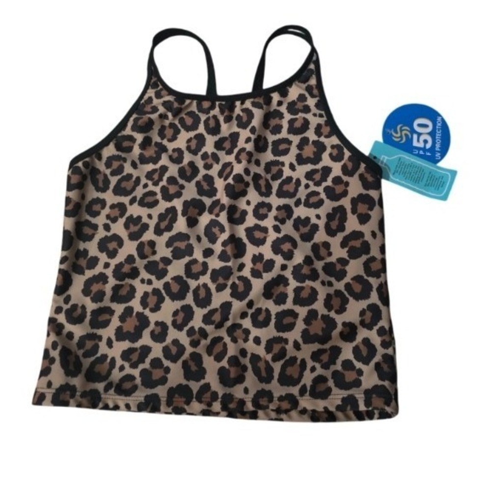 Sol Borne Swim Top XL 14/16 Girls Brown Black‎ Animal Print NWT Beach Lake